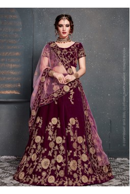 Purple Velvet Sequins Wedding Lehenga Choli