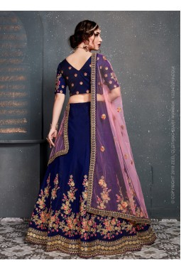 Dark Blue Tafeta Silk Diamond Work Wedding Lehenga Choli