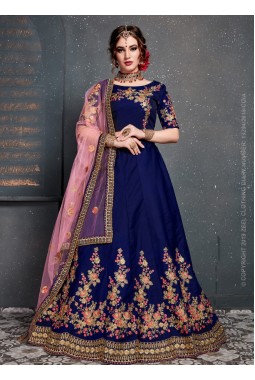 Dark Blue Tafeta Silk Diamond Work Wedding Lehenga Choli