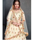 Cream Slub Silk Diamond Work Wedding Lehenga Choli