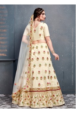 Cream Slub Silk Diamond Work Wedding Lehenga Choli