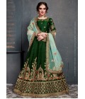 Dark Green Tafeta Silk Thread Embroidery Wedding Lehenga Choli