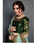 Dark Green Tafeta Silk Thread Embroidery Wedding Lehenga Choli