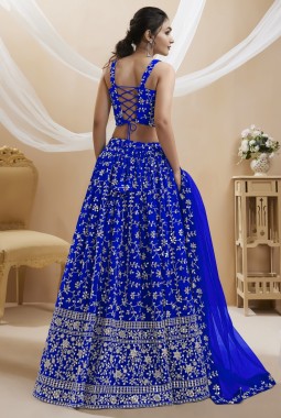 Blue Georgette Sequins Embroidered Wedding Lehenga Choli