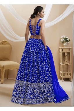 Blue Georgette Sequins Embroidered Wedding Lehenga Choli