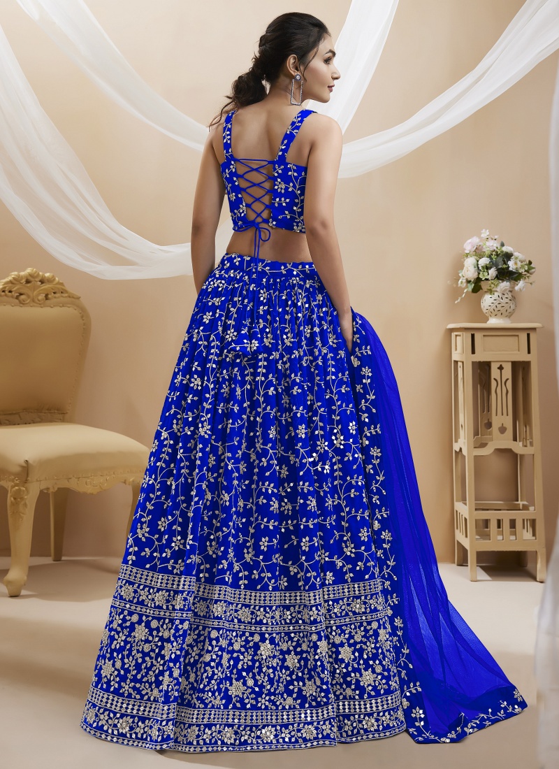 Blue Georgette Sequins Embroidered Wedding Lehenga Choli