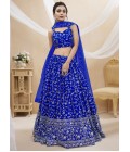 Blue Georgette Sequins Embroidered Wedding Lehenga Choli