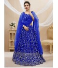 Blue Georgette Sequins Embroidered Wedding Lehenga Choli