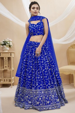Blue Georgette Sequins Embroidered Wedding Lehenga Choli