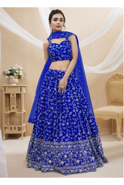 Blue Georgette Sequins Embroidered Wedding Lehenga Choli