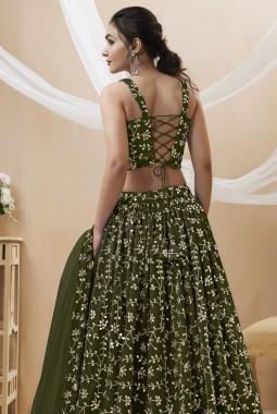 Green Georgette Zari Sequins Wedding Lehenga Choli