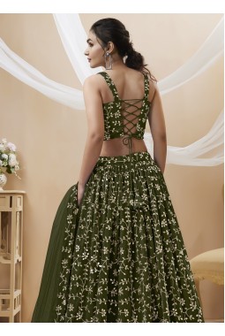 Green Georgette Zari Sequins Wedding Lehenga Choli
