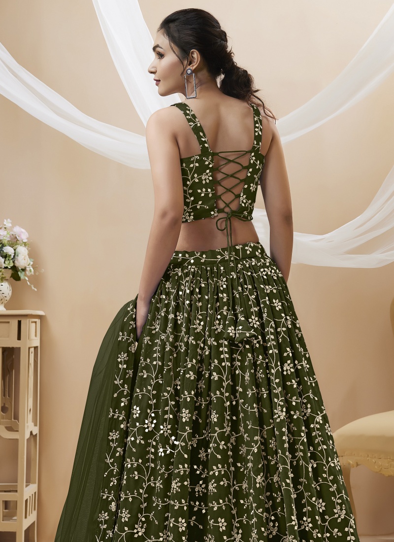 Green Georgette Zari Sequins Wedding Lehenga Choli