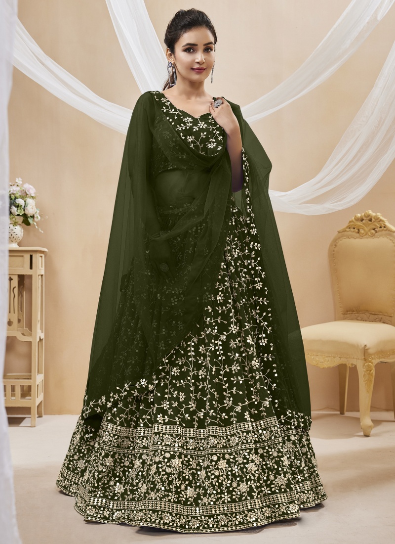 Green Georgette Zari Sequins Wedding Lehenga Choli