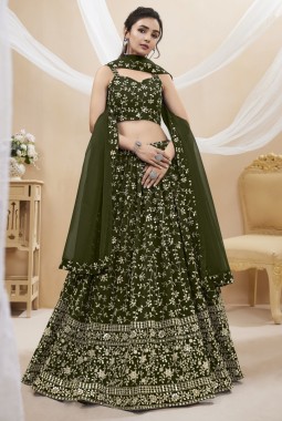 Green Georgette Zari Sequins Wedding Lehenga Choli