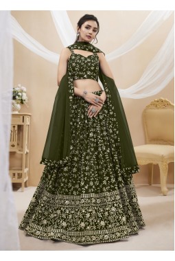 Green Georgette Zari Sequins Wedding Lehenga Choli