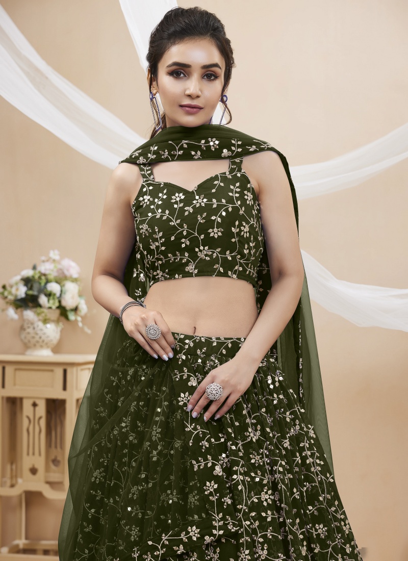 Green Georgette Zari Sequins Wedding Lehenga Choli