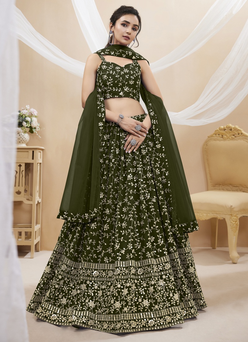 Green Georgette Zari Sequins Wedding Lehenga Choli