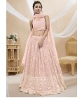 Pink Georgette Embroidered Wedding Lehenga Choli