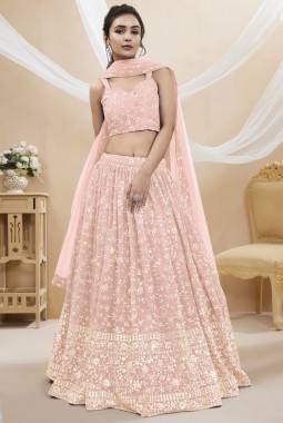Pink Georgette Embroidered Wedding Lehenga Choli