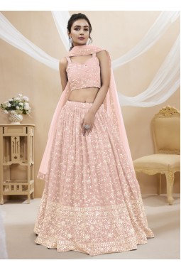 Pink Georgette Embroidered Wedding Lehenga Choli