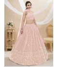 Pink Georgette Embroidered Wedding Lehenga Choli