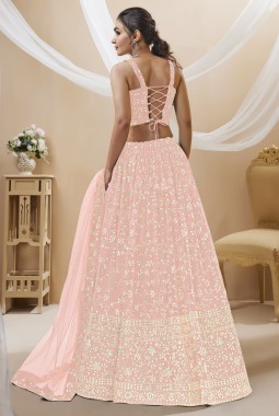 Pink Georgette Embroidered Wedding Lehenga Choli