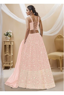 Pink Georgette Embroidered Wedding Lehenga Choli