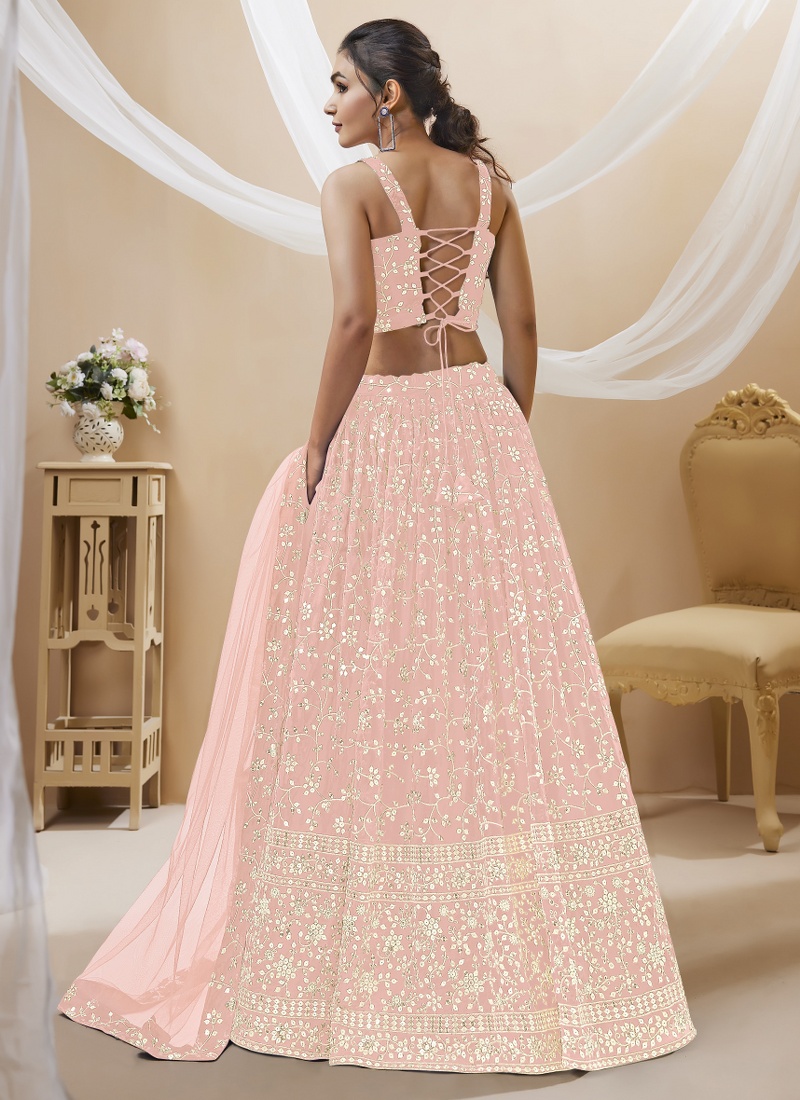 Pink Georgette Embroidered Wedding Lehenga Choli