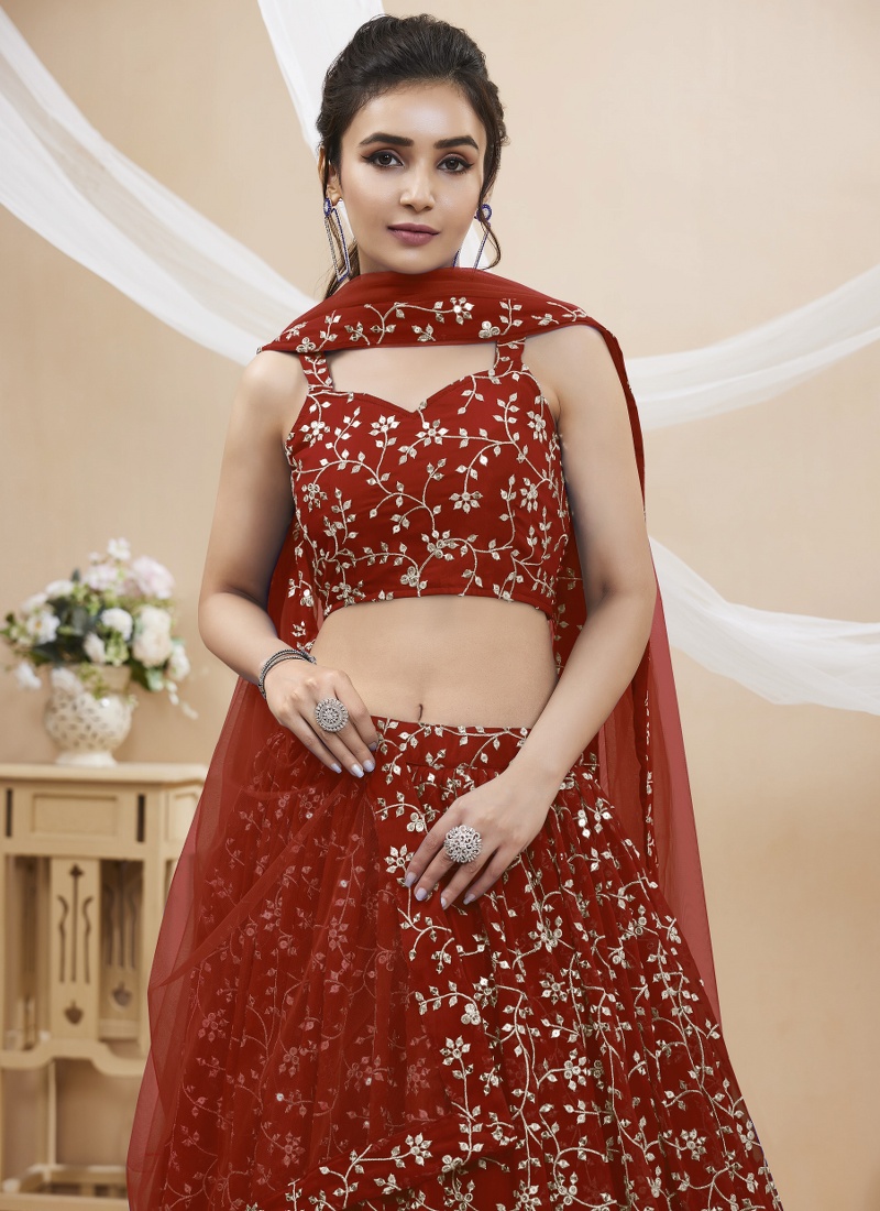 Red Georgette Sequins Wedding Lehenga Choli