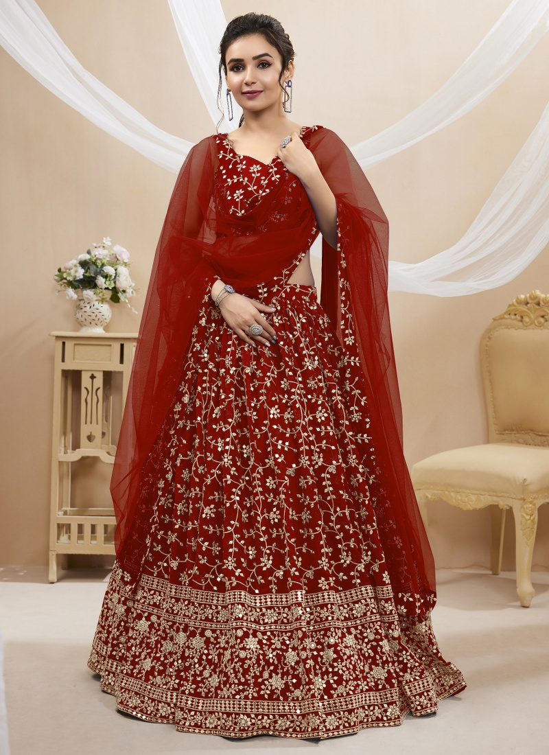 Red Georgette Sequins Wedding Lehenga Choli