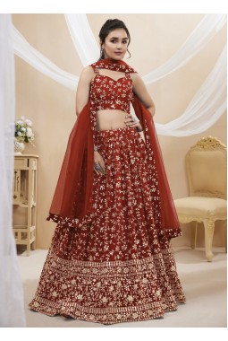 Red Georgette Sequins Wedding Lehenga Choli