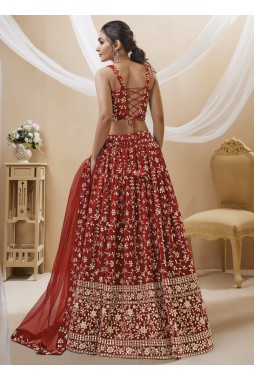 Red Georgette Sequins Wedding Lehenga Choli