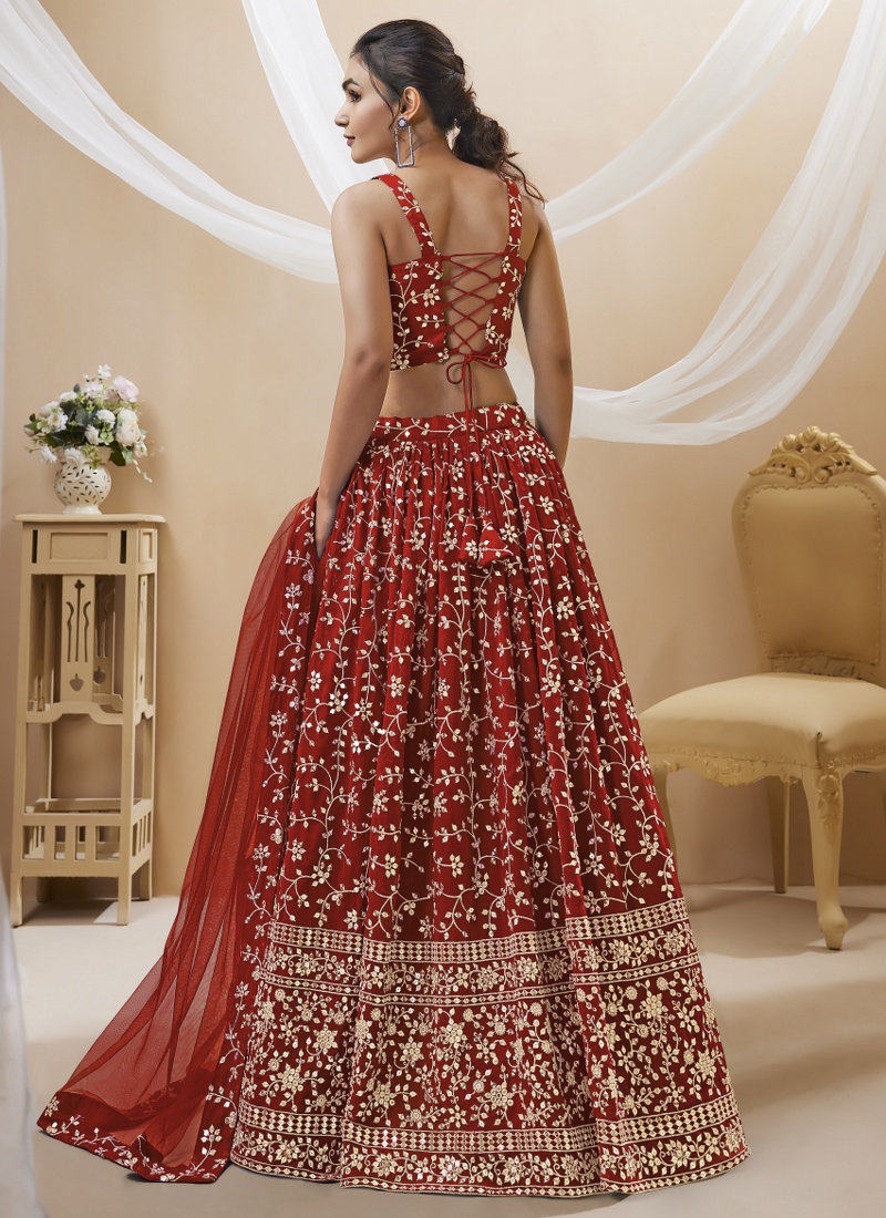 Red Georgette Sequins Wedding Lehenga Choli