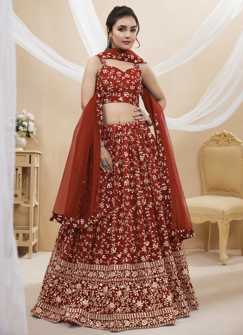 Red Georgette Sequins Wedding Lehenga Choli