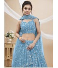 Sky Blue Georgette Zari Embroidered Wedding Lehenga Choli