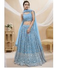 Sky Blue Georgette Zari Embroidered Wedding Lehenga Choli