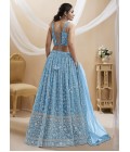 Sky Blue Georgette Zari Embroidered Wedding Lehenga Choli