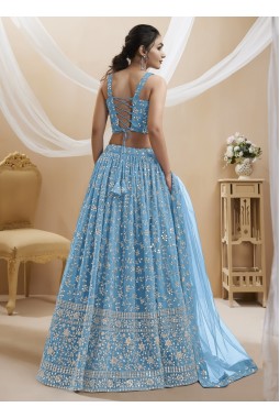 Sky Blue Georgette Zari Embroidered Wedding Lehenga Choli