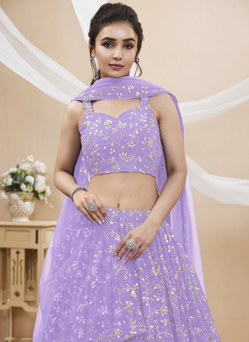 Lavender Georgette Sequins Embroidered Wedding Lehenga Choli