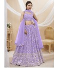 Lavender Georgette Sequins Embroidered Wedding Lehenga Choli