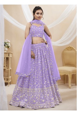 Lavender Georgette Sequins Embroidered Wedding Lehenga Choli