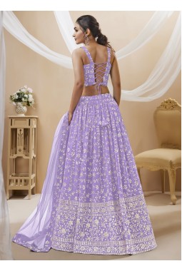 Lavender Georgette Sequins Embroidered Wedding Lehenga Choli