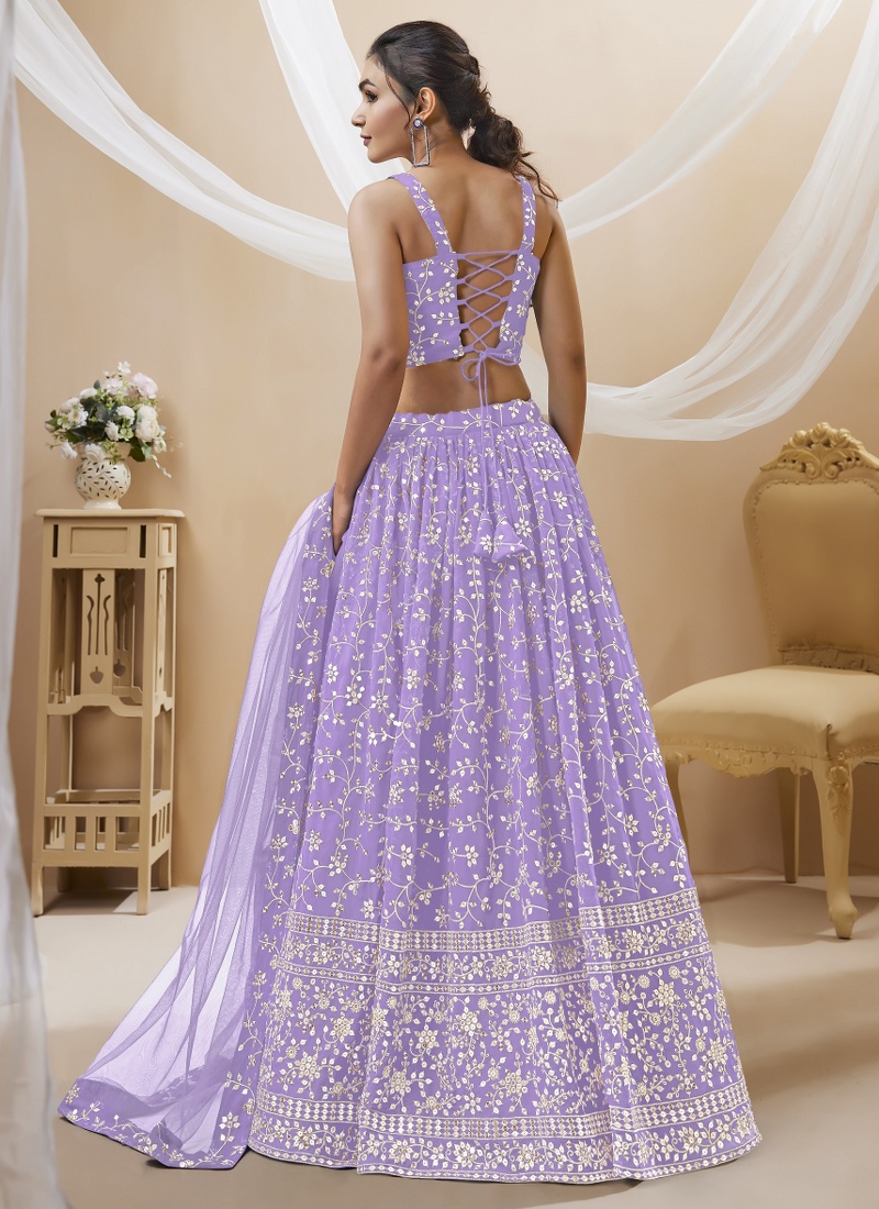 Lavender Georgette Sequins Embroidered Wedding Lehenga Choli