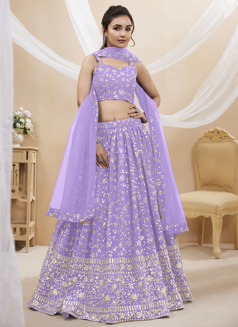 Lavender Georgette Sequins Embroidered Wedding Lehenga Choli