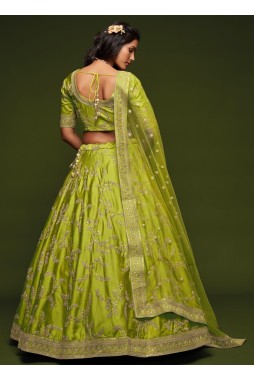 Neon Art Silk Thread Embroidery Wedding Lehenga Choli
