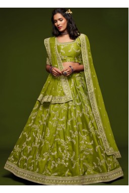 Neon Art Silk Thread Embroidery Wedding Lehenga Choli