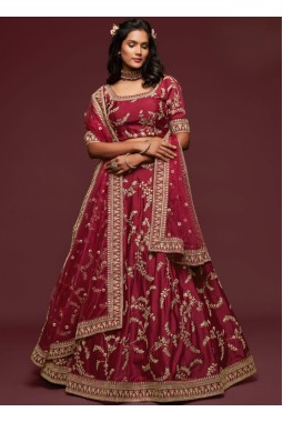 Maroon Art Silk Zari Embroidery Wedding Lehenga Choli