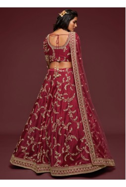 Maroon Art Silk Zari Embroidery Wedding Lehenga Choli