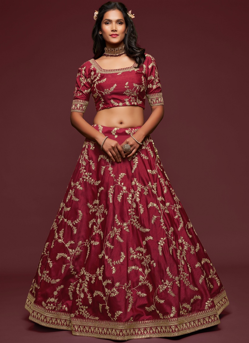 Maroon Art Silk Zari Embroidery Wedding Lehenga Choli